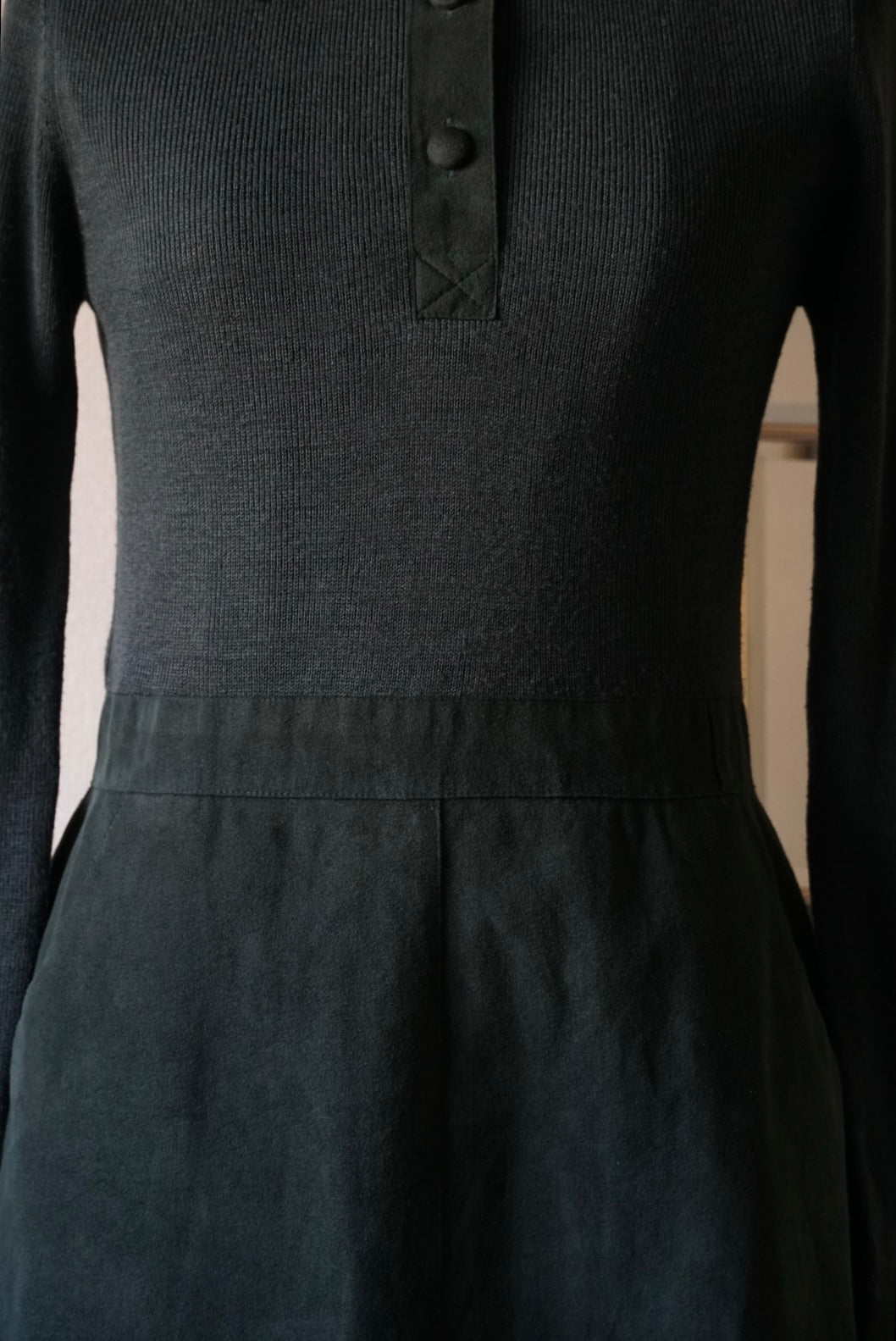 1970's Rib Knit×Suede Dress