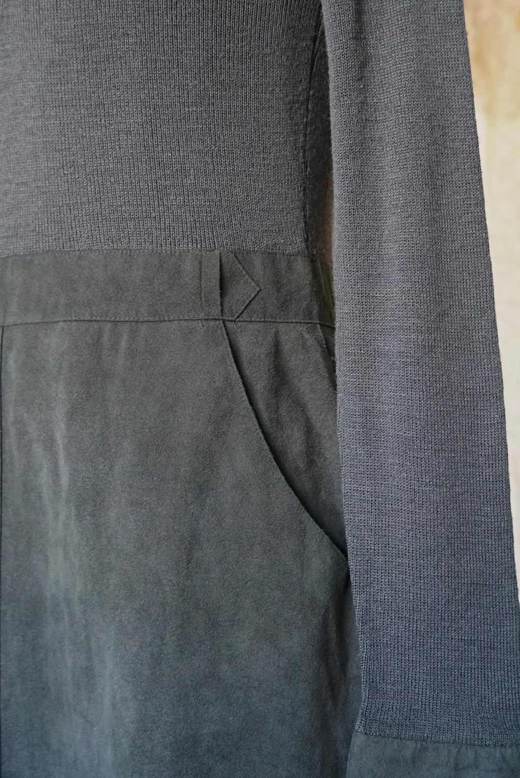 1970's Rib Knit×Suede Dress