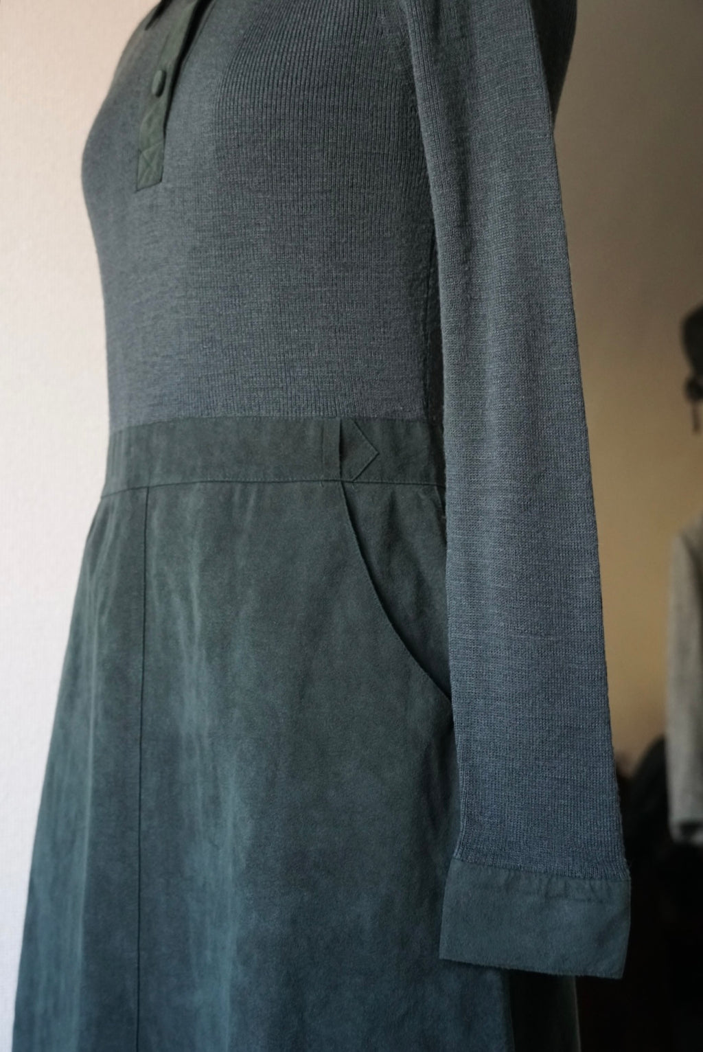 1970's Rib Knit×Suede Dress