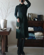 1970's Rib Knit×Suede Dress