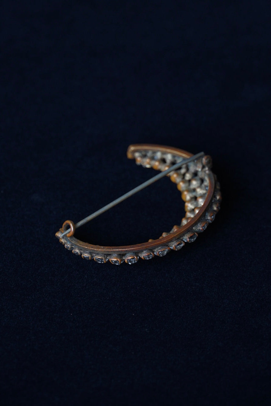 Victorian Paste Glass Crescent Moon Brooch