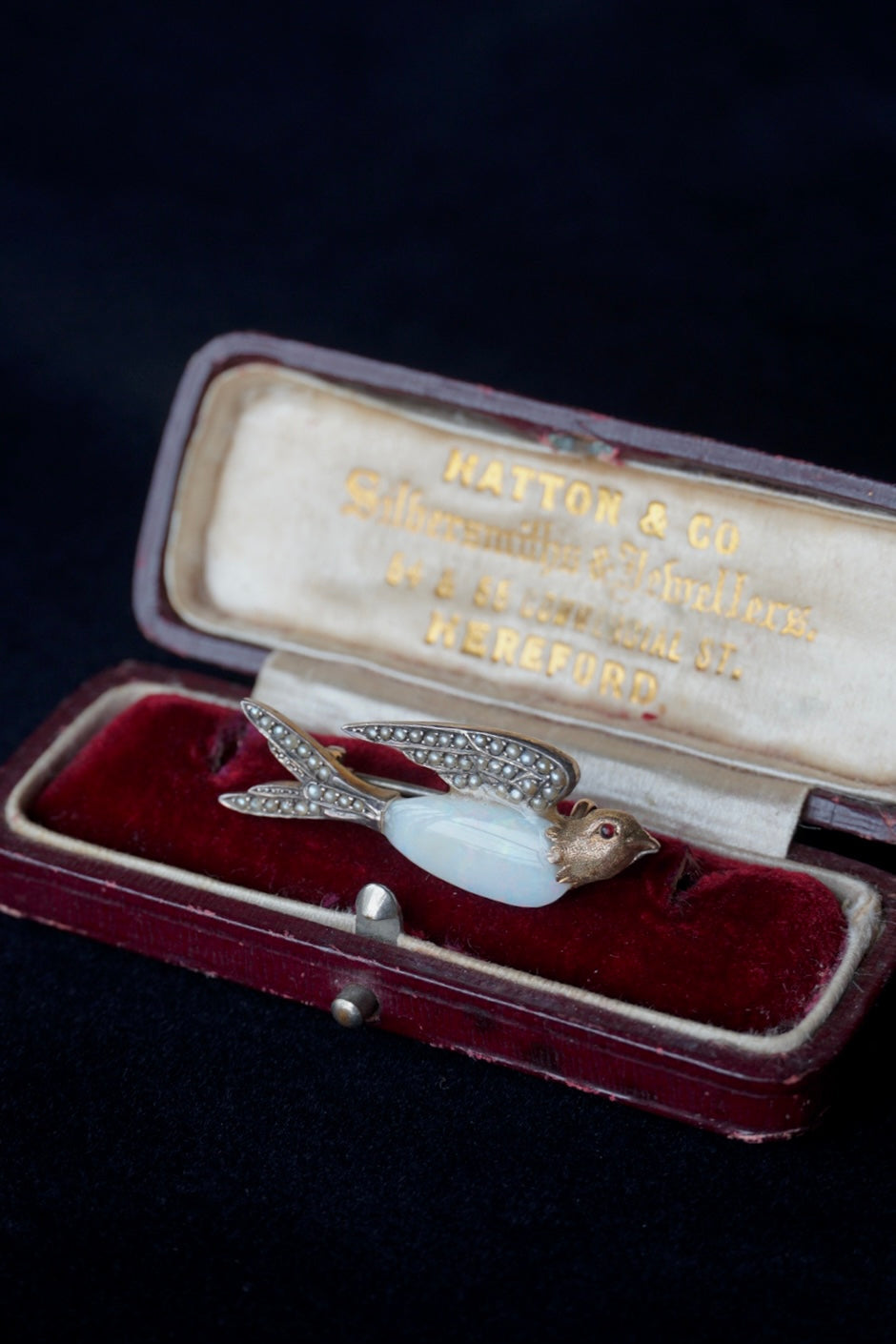 Victorian Opal×Pearl×Ruby Swallow Brooch
