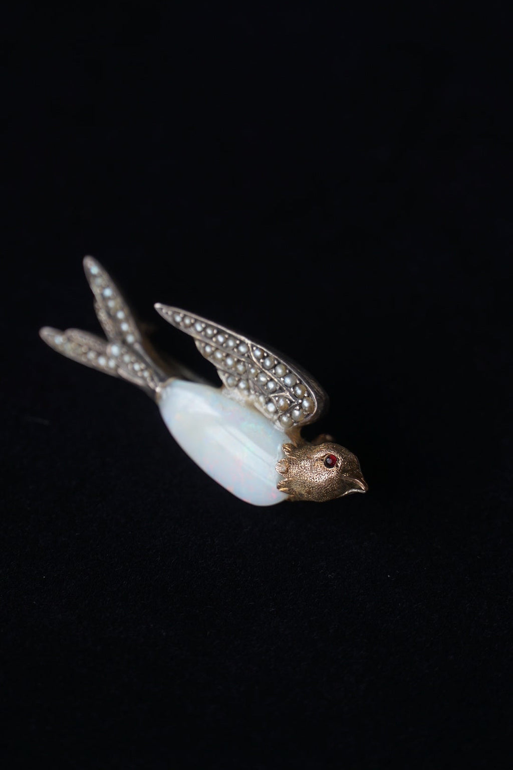 Victorian Opal×Pearl×Ruby Swallow Brooch