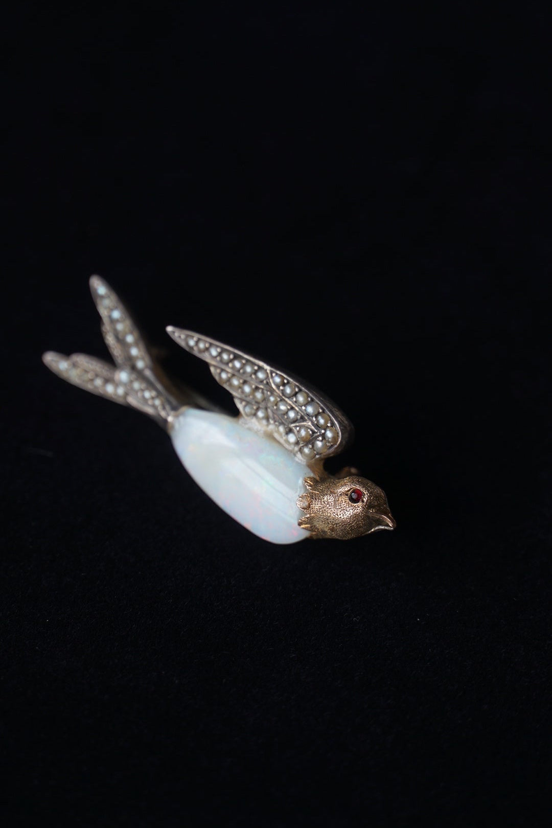 Victorian Opal×Pearl×Ruby Swallow Brooch