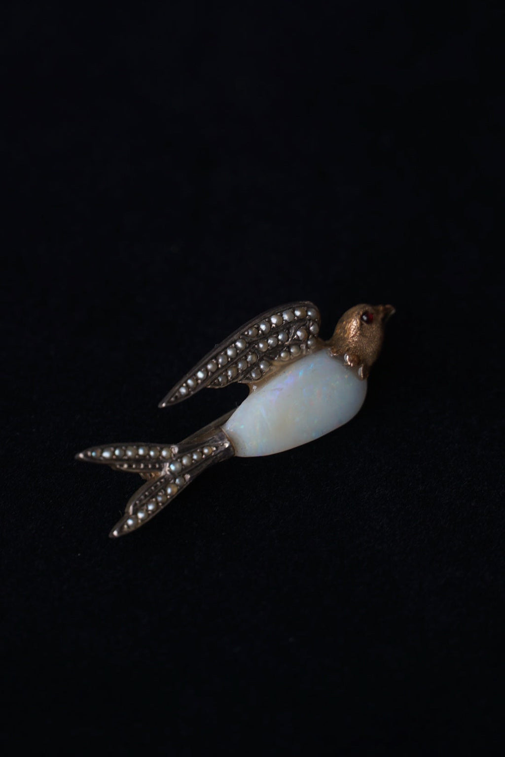 Victorian Opal×Pearl×Ruby Swallow Brooch