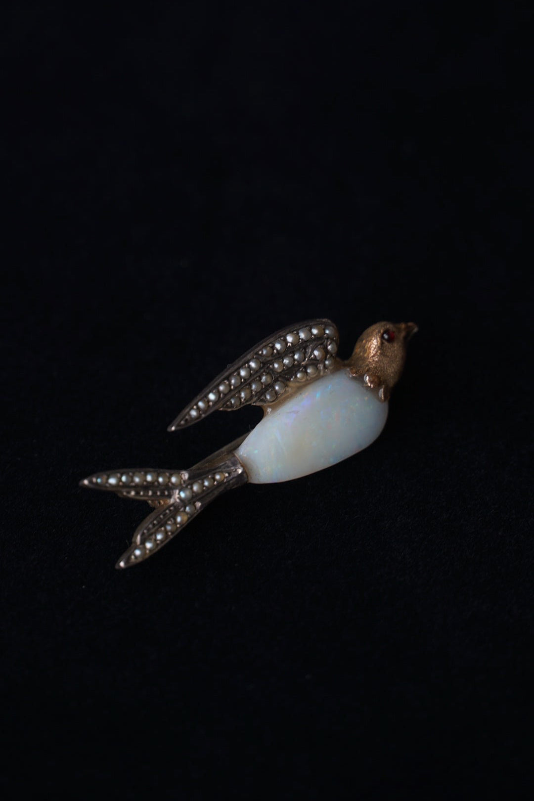 Victorian Opal×Pearl×Ruby Swallow Brooch