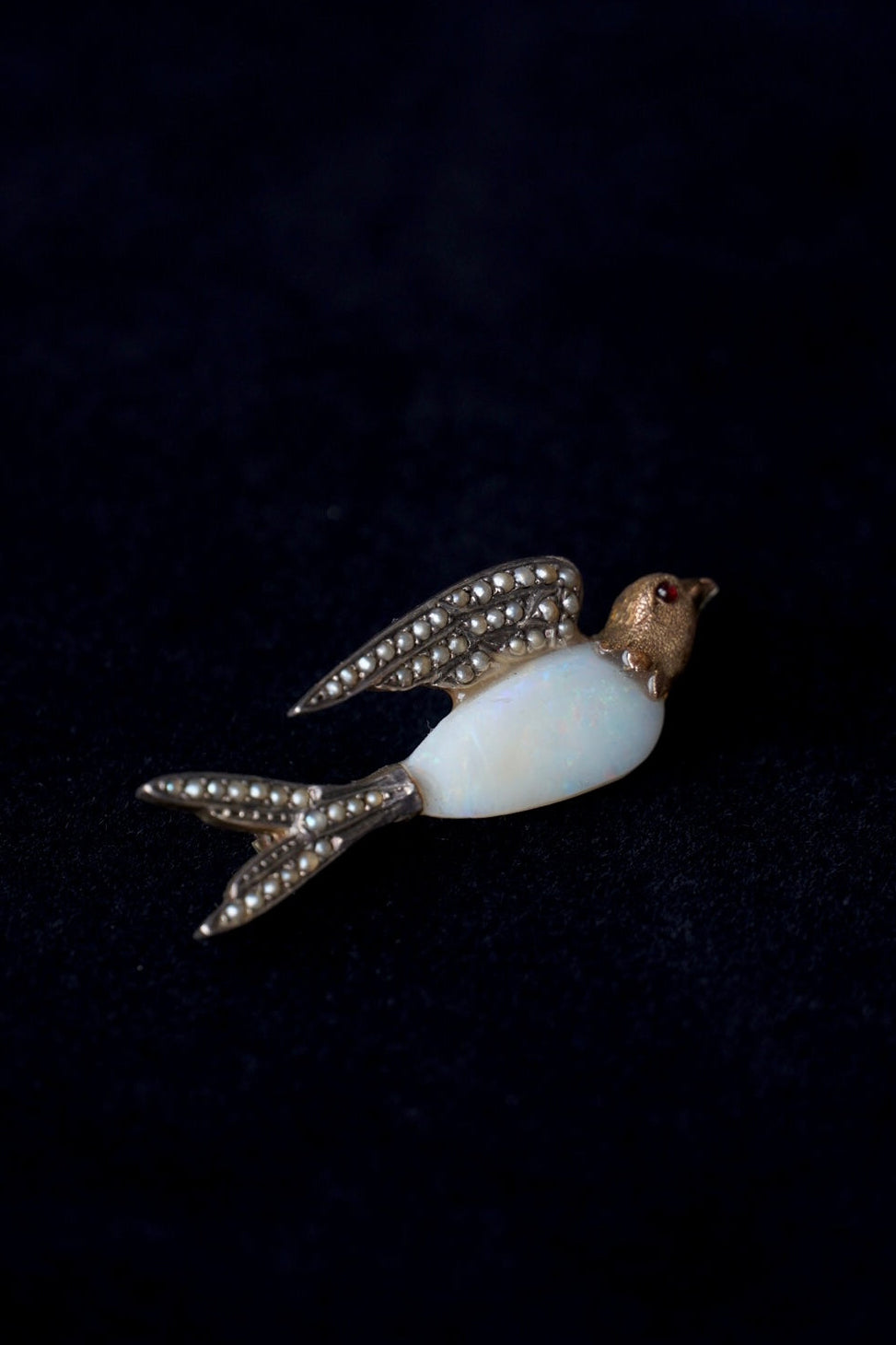 Victorian Opal×Pearl×Ruby Swallow Brooch