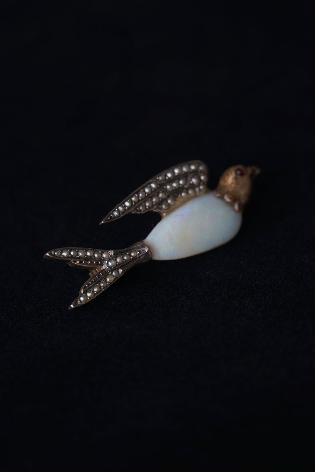 Victorian Opal×Pearl×Ruby Swallow Brooch
