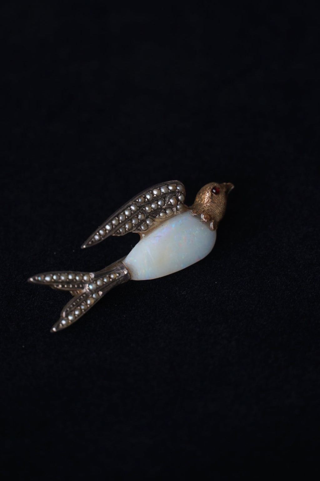 Victorian Opal×Pearl×Ruby Swallow Brooch