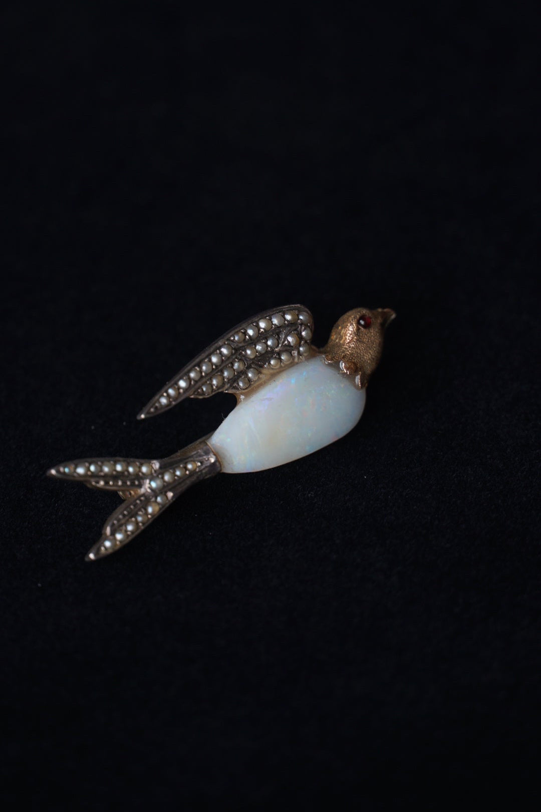 Victorian Opal×Pearl×Ruby Swallow Brooch