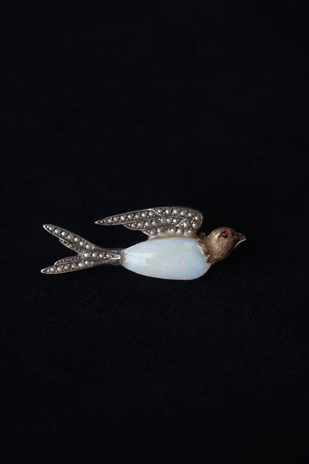 Victorian Opal×Pearl×Ruby Swallow Brooch