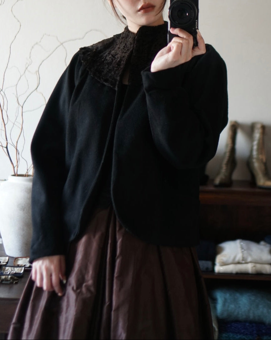 1940's Black Wool×Shearling Lamb Jacket