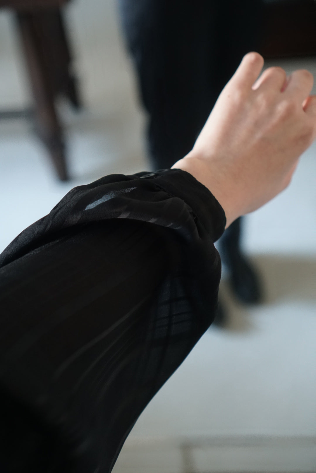 1980's Sheer Black Ruffled Collar Blouse