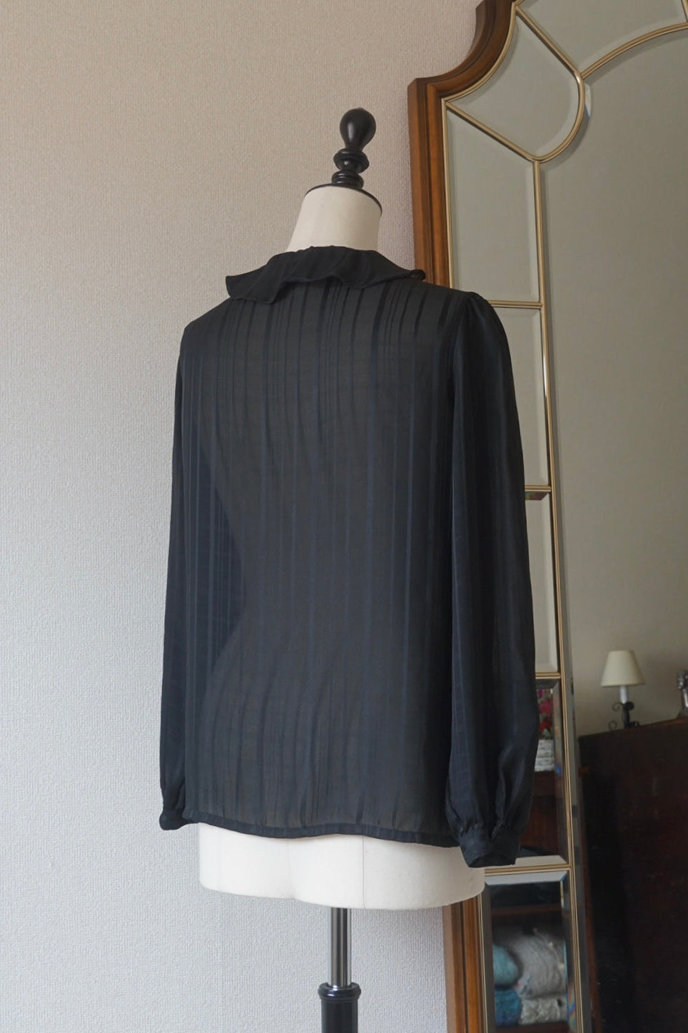 1980's Sheer Black Ruffled Collar Blouse