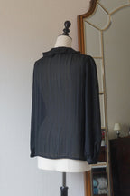 1980's Sheer Black Ruffled Collar Blouse
