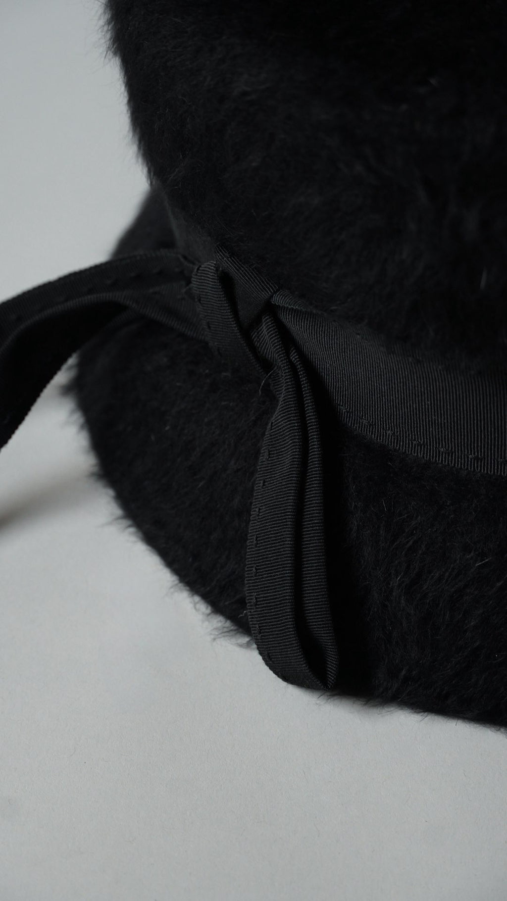 1960’s Black Fuzzy Felt Hat with Wide Ribbon