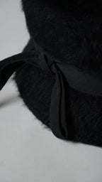1960’s Black Fuzzy Felt Hat with Wide Ribbon