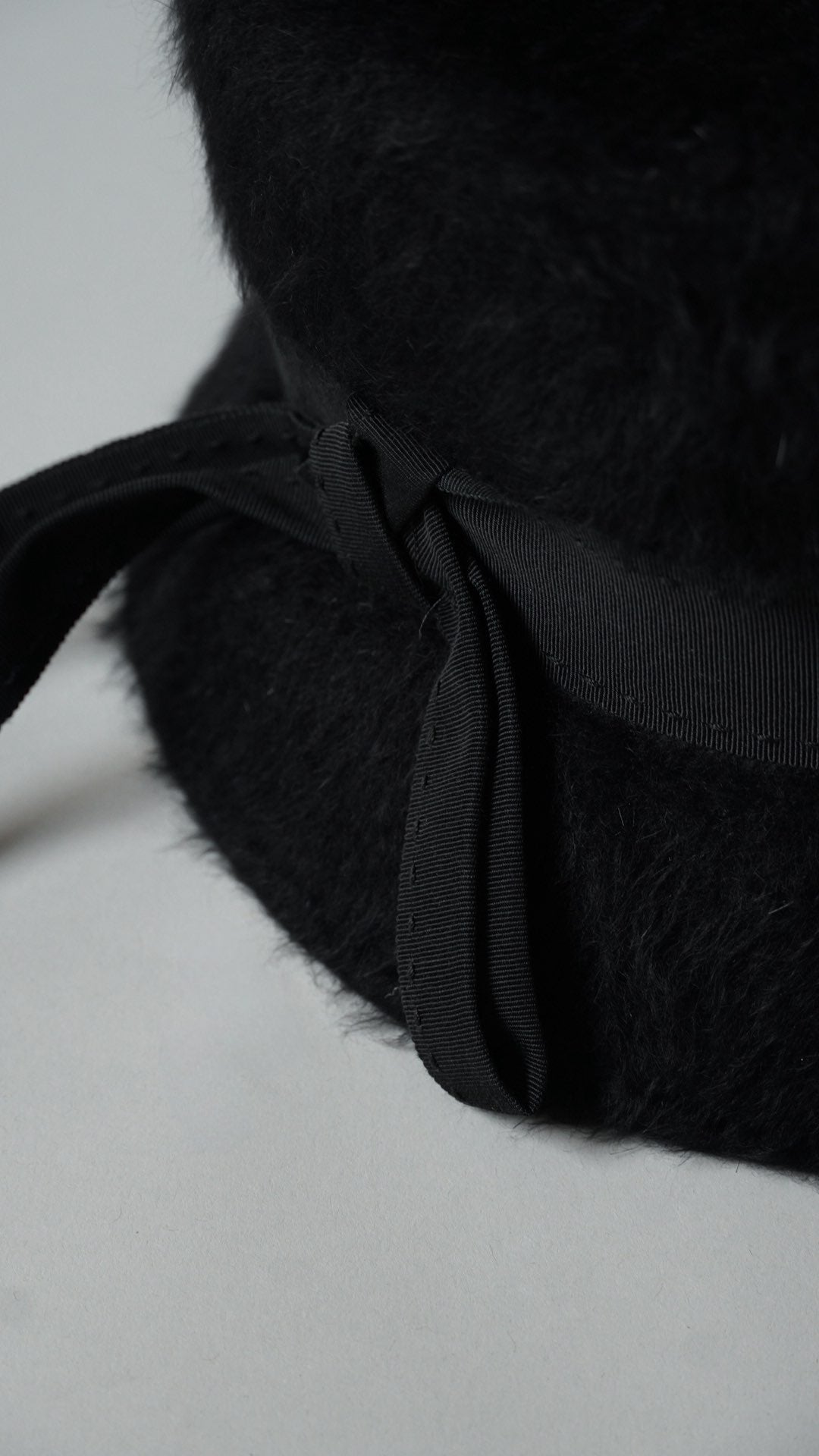 1960’s Black Fuzzy Felt Hat with Wide Ribbon
