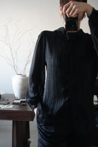 1980's Sheer Black Ruffled Collar Blouse