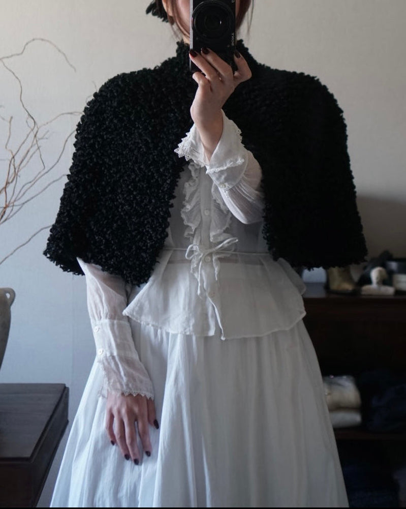 Edwardian Black Wool Short Cape