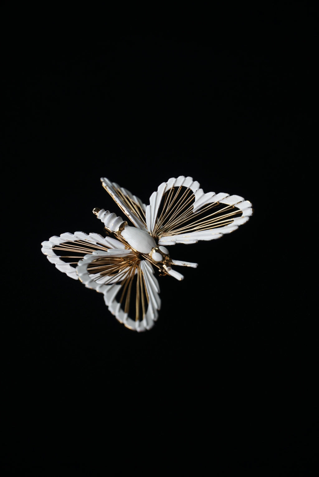 Vintage MONET Butterfly White Enamel Brooch