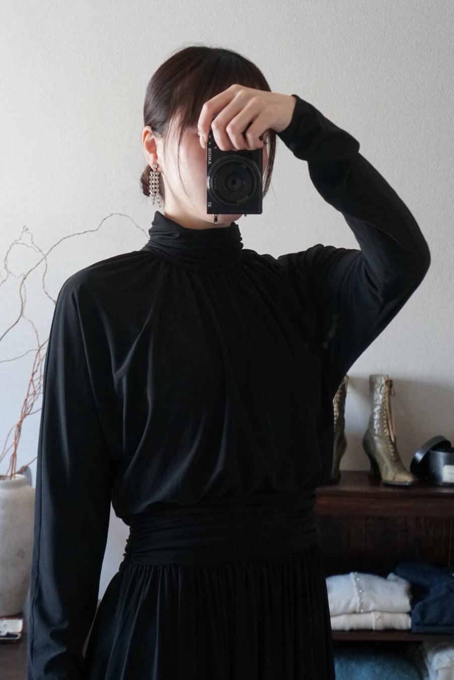 1980's Black High Neck Dress