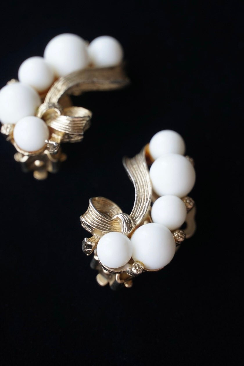 1960's Kramer White Earrings