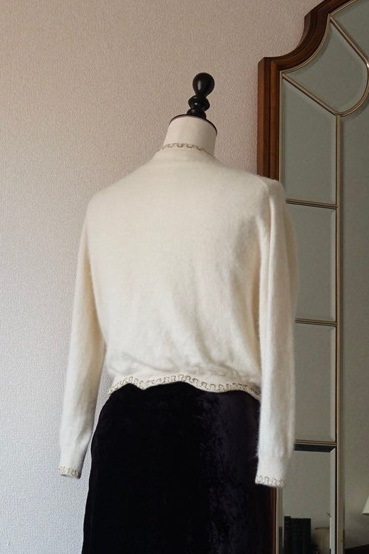 1950's Ivory Beaded Cardigan