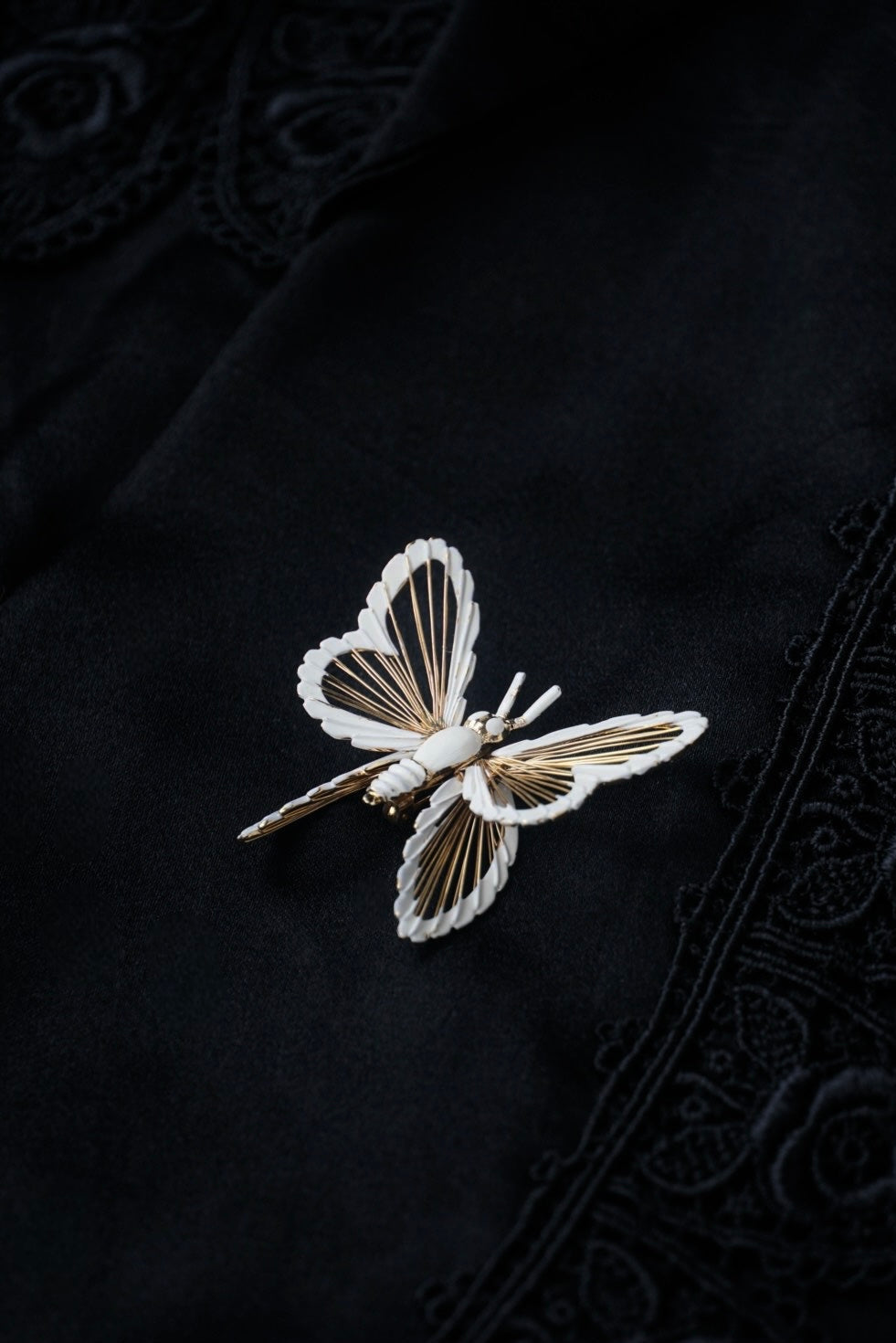 Vintage MONET Butterfly White Enamel Brooch