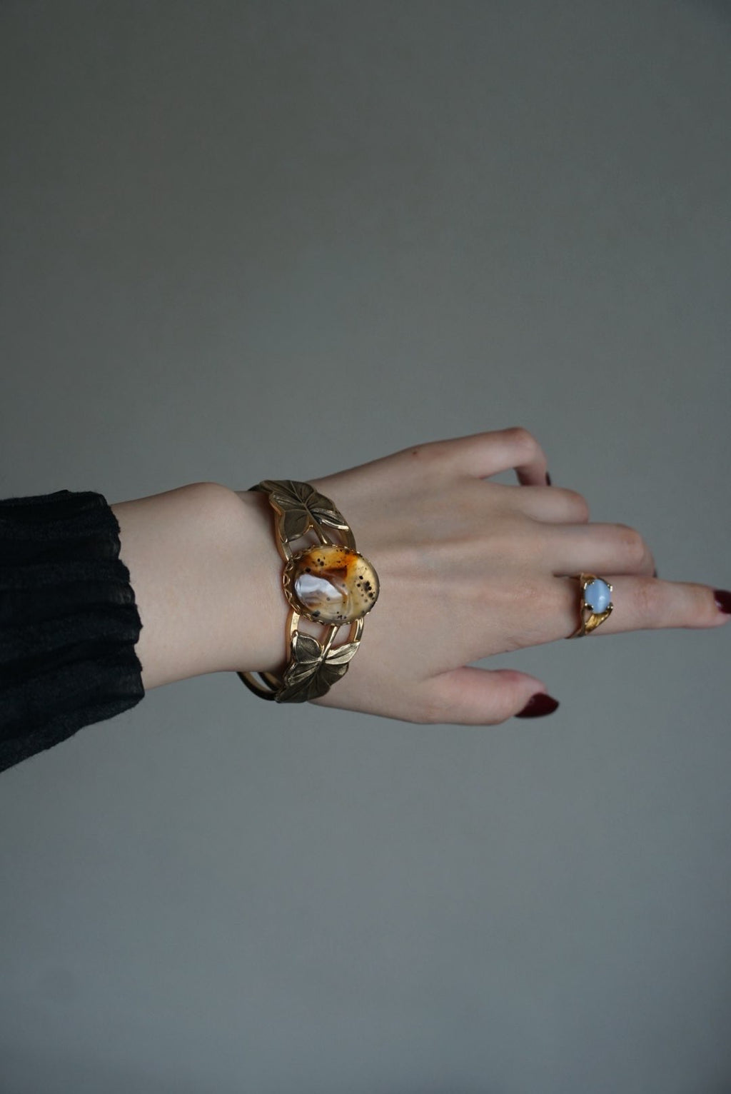 Vintage Speckled Agate Gold Leaf Bangle