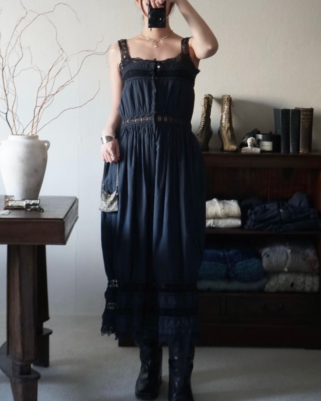 Antique French Black Cotton Dress
