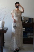 1920’s White×Gold Embroidered Net Maxi Dress