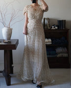 1920’s White×Gold Embroidered Net Maxi Dress