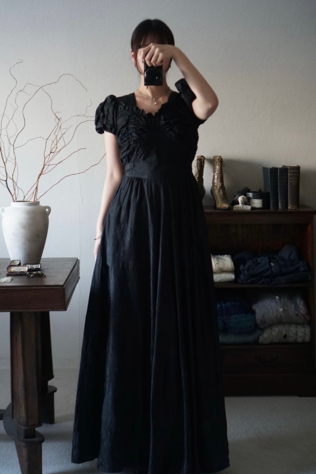 1930’s Black Fuzzy Floral Maxi Dress