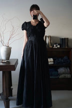 1930’s Black Fuzzy Floral Maxi Dress