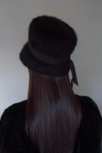 1960’s Black Fuzzy Felt Hat with Wide Ribbon