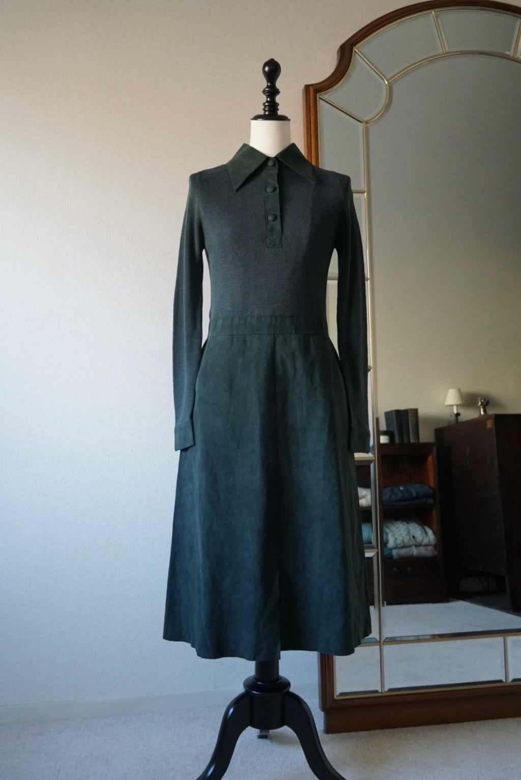 1970's Rib Knit×Suede Dress