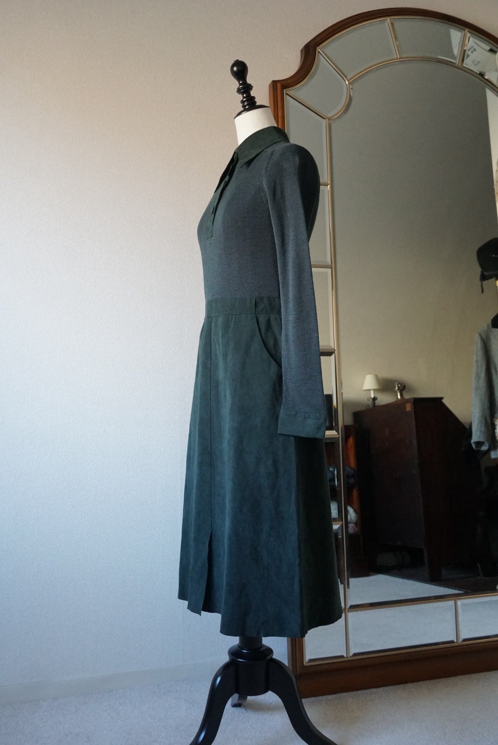 1970's Rib Knit×Suede Dress