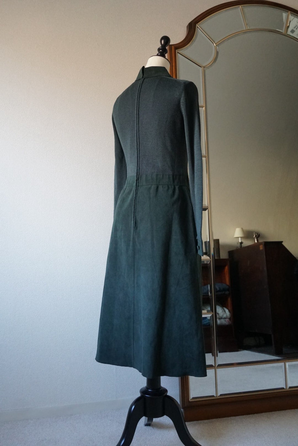 1970's Rib Knit×Suede Dress