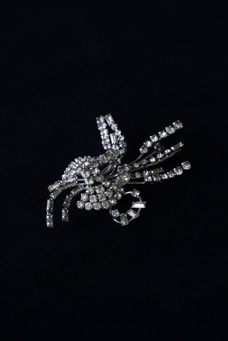 Vintage Glass Flower Spray Brooch
