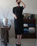 1940's Black Gathered Medium Dress