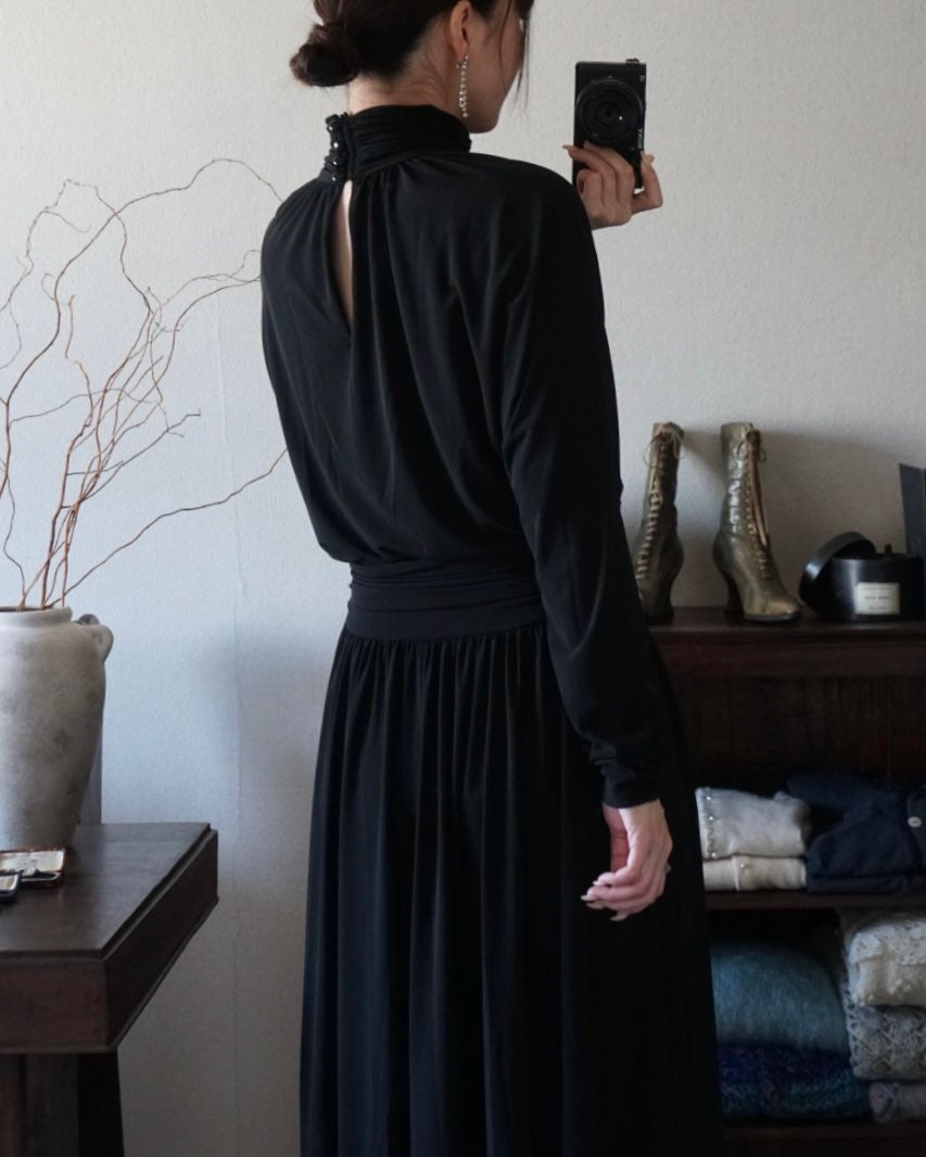 1980's Black High Neck Dress