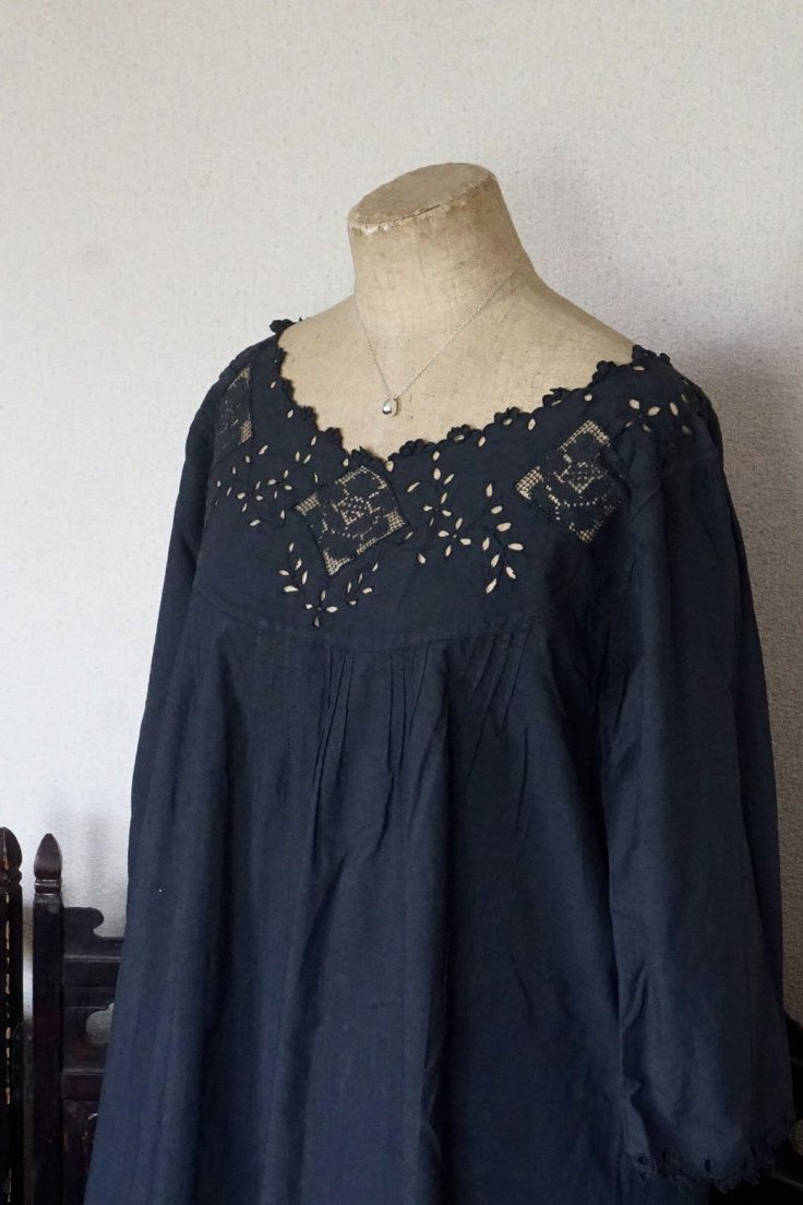 Antique French Cotton Filet lace Long Dress