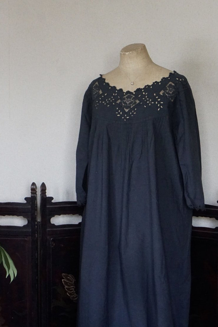 Antique French Cotton Filet lace Long Dress