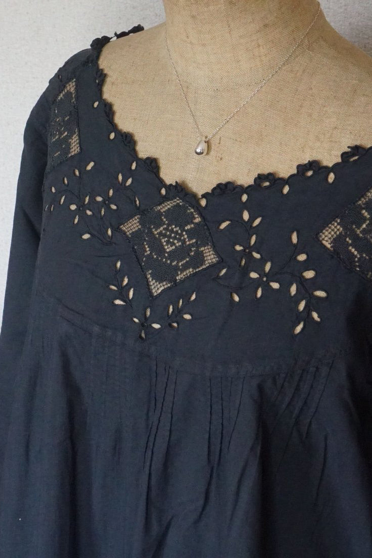 Antique French Cotton Filet lace Long Dress