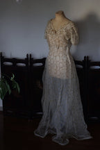 1920’s White×Gold Embroidered Net Maxi Dress