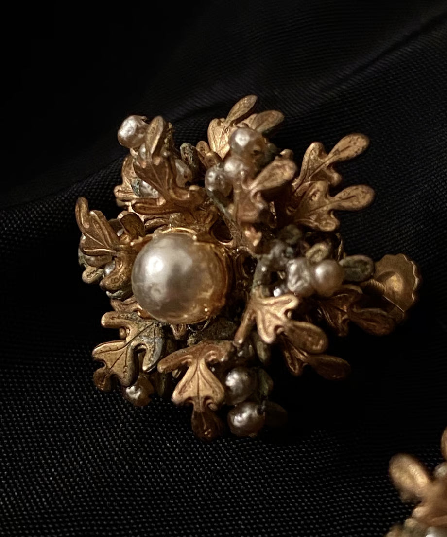 1950’s Miriam Haskell Baroque Pearl Leaf Earring