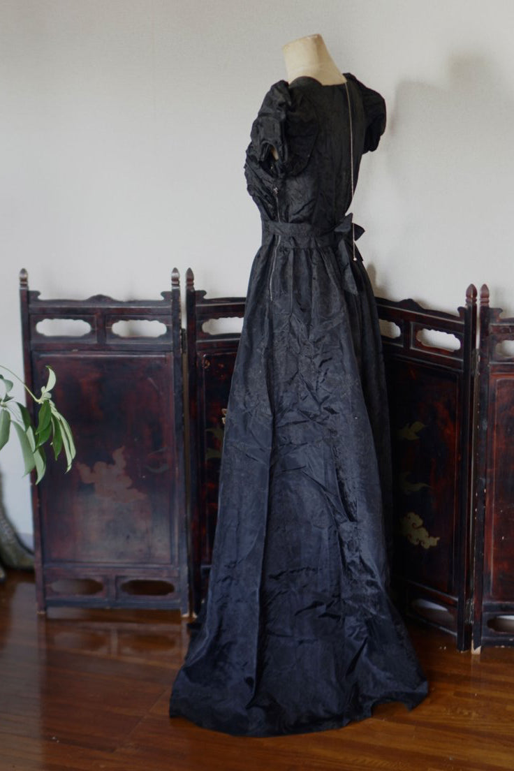 1930’s Black Fuzzy Floral Maxi Dress