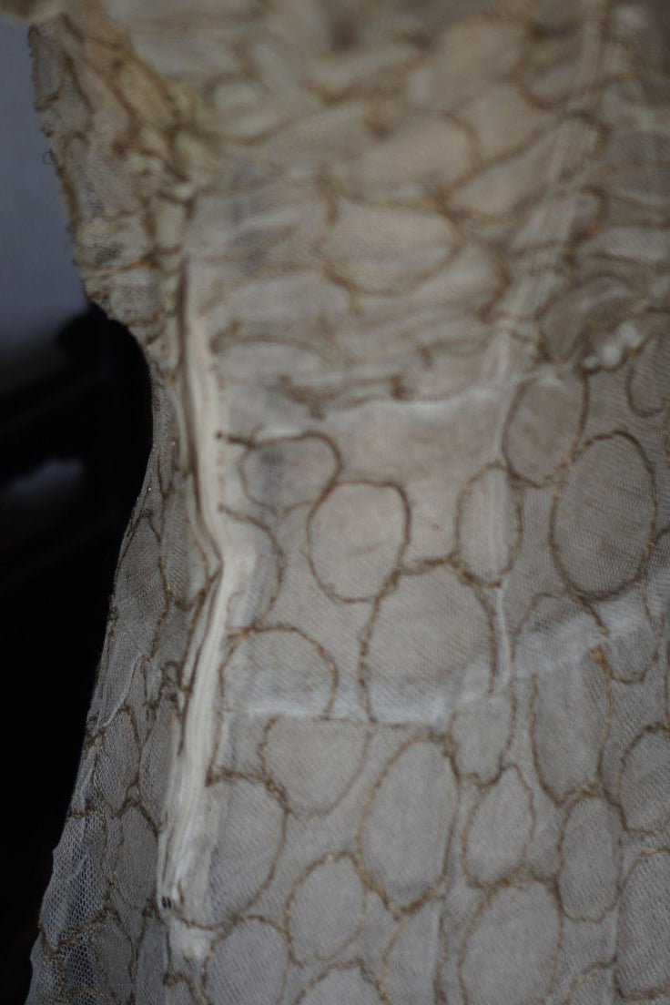 1920’s White×Gold Embroidered Net Maxi Dress