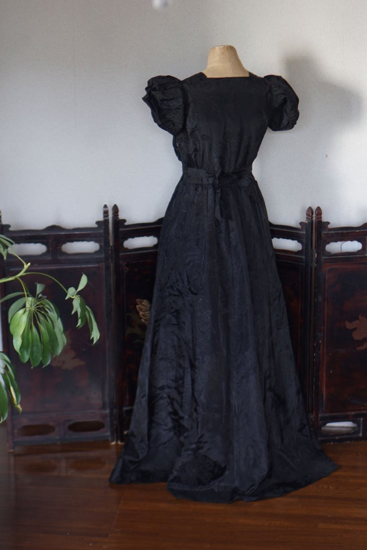 1930’s Black Fuzzy Floral Maxi Dress